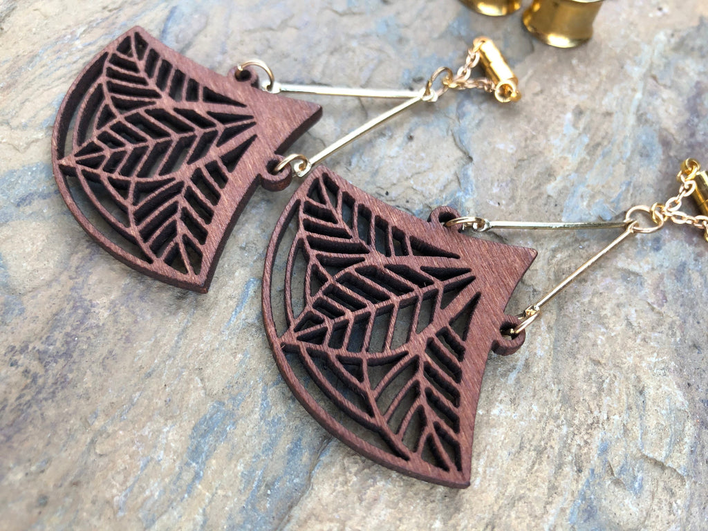 Laser-Cut Wooden Magnetic Clasp Gauged Earrings