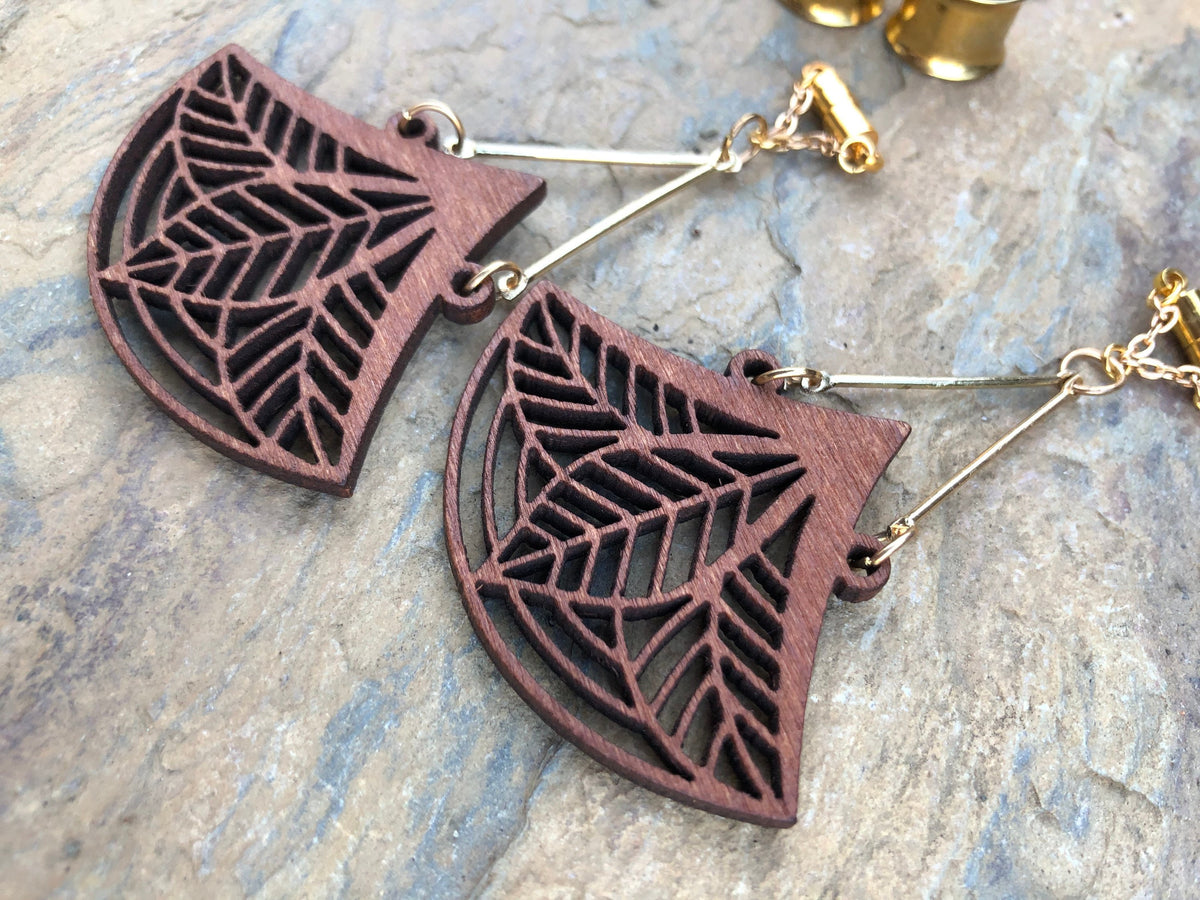 Laser-Cut Wooden Magnetic Clasp Gauged Earrings