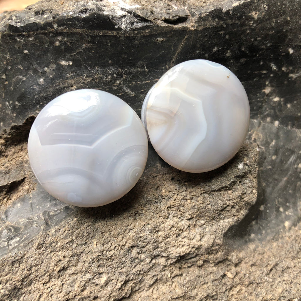OOAK Grey Agate Plugs – 1" (25mm) Single Flared