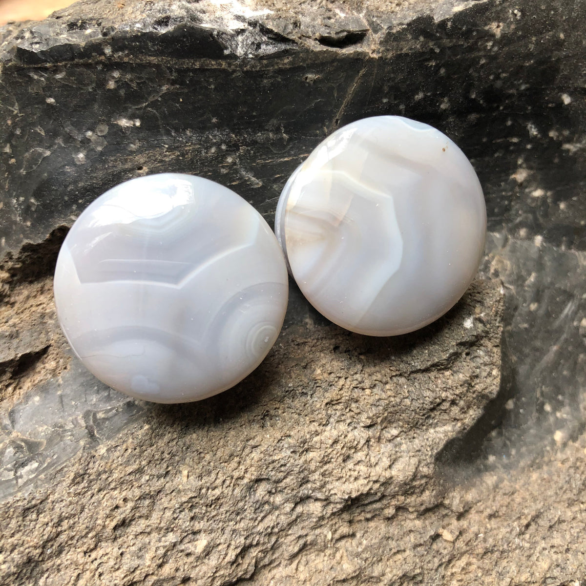 OOAK Grey Agate Plugs – 1" (25mm) Single Flared