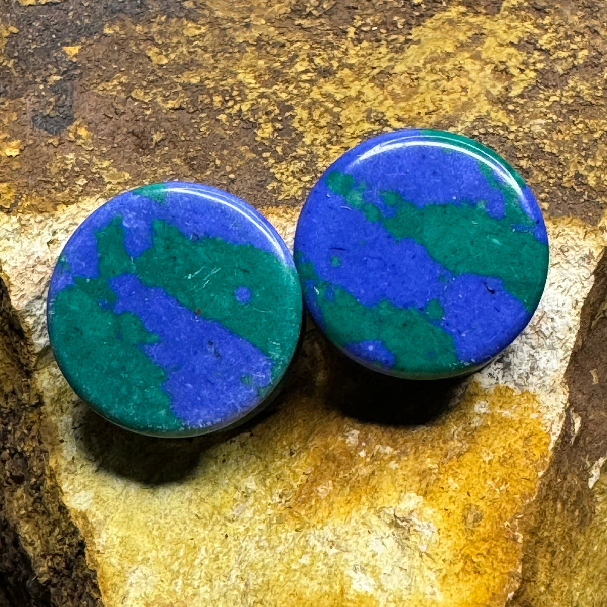 OOAK Azurite Stone Plugs – 7/8" (22mm) Double Flared