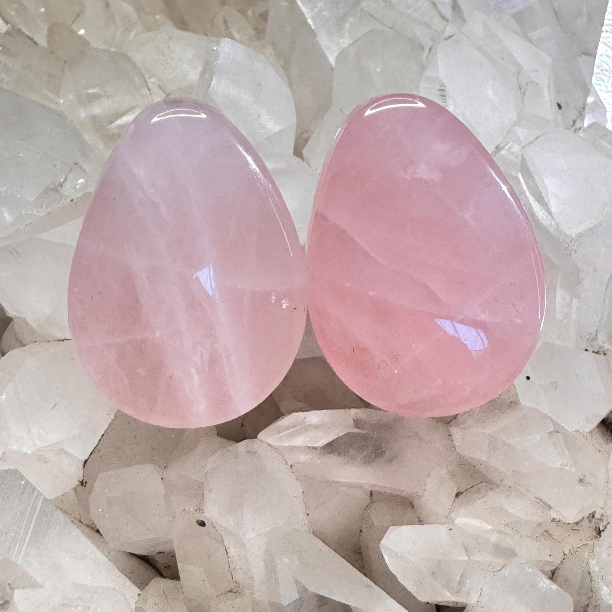 OOAK Pale Pink Rose Quartz Teardrop Plugs – 1" (25mm)