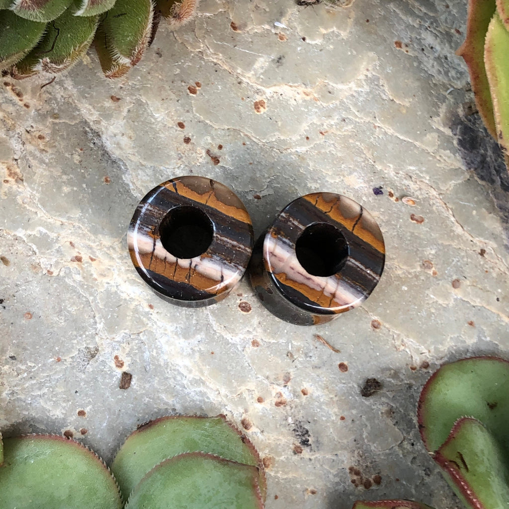 OOAK Tiger Iron Stone Tunnels – 7/16" (11mm)