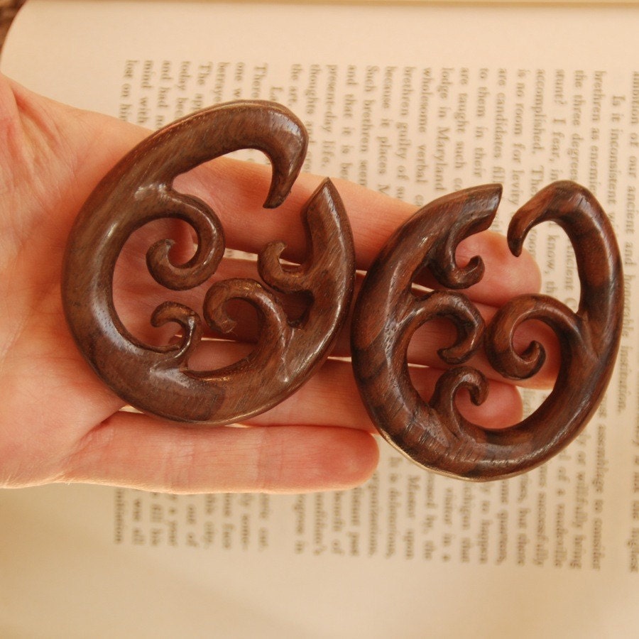 Wooden Wave Hoop Earrings – Sculptural Gauged Jewelry