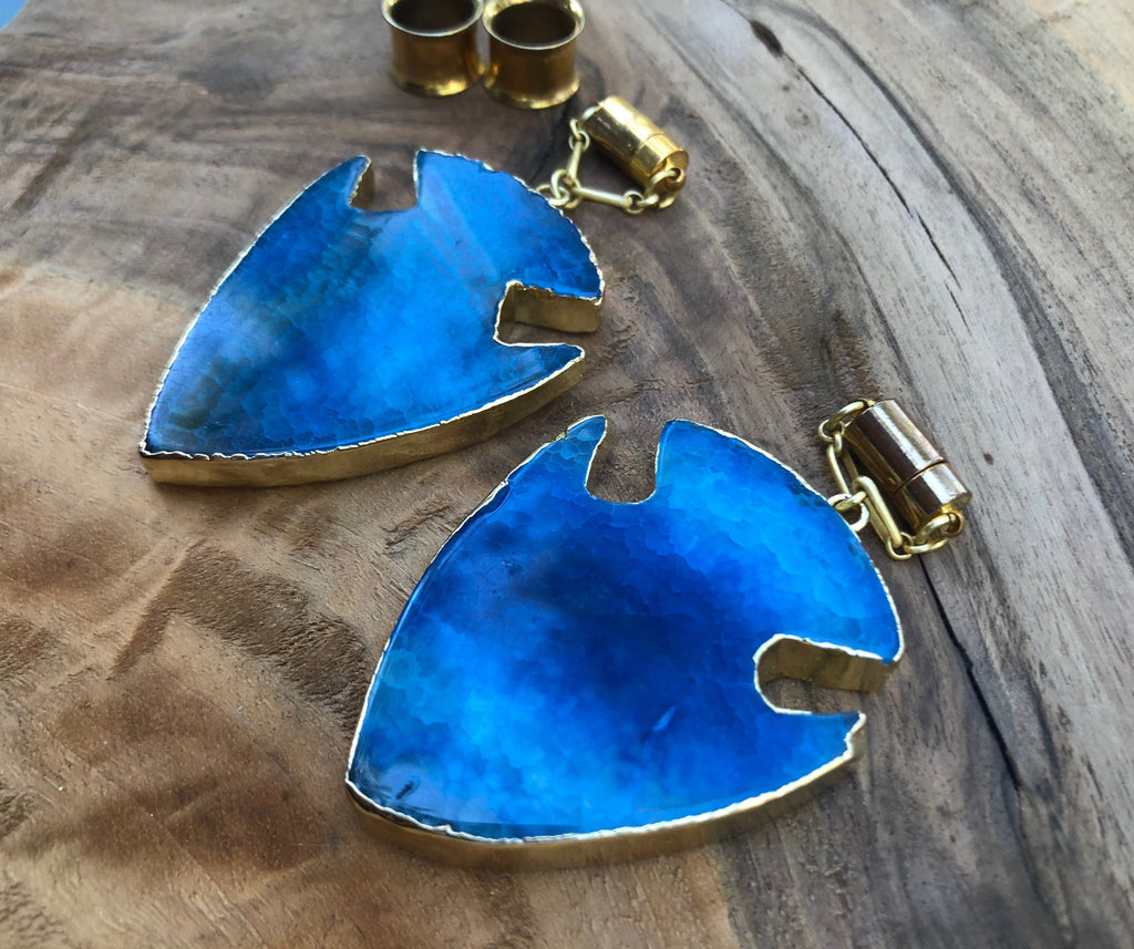 Blue Agate Arrowhead Magnetic Clasp Earrings