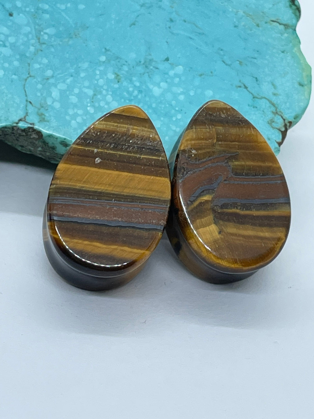 OOAK Tiger’s Eye Teardrop Plugs – 7/8" (22mm)