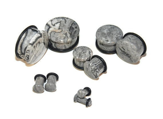 Grey Wave Jasper Plugs – Single Flared Stone Gauges