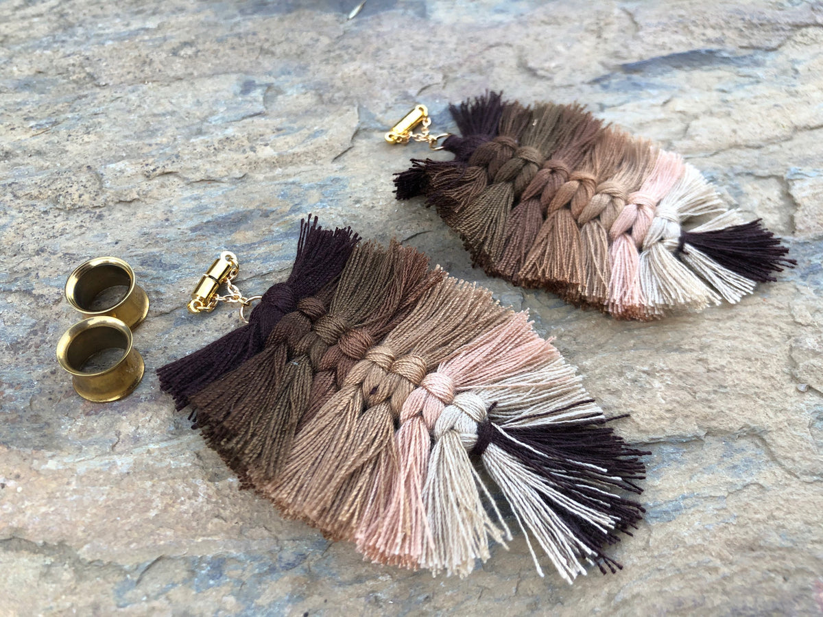 Brown Multicolor Tassel Magnetic Clasp Earrings