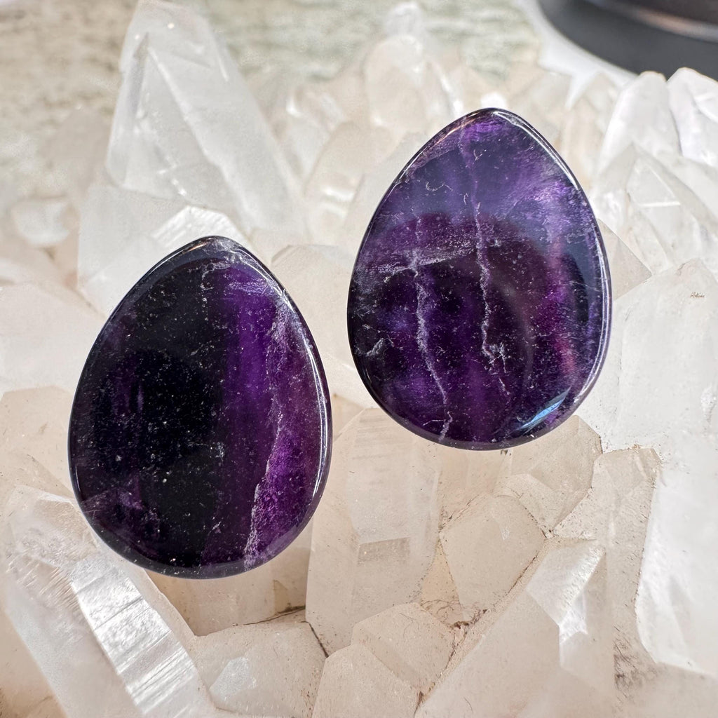 OOAK Purple Fluorite Teardrop Plugs – 3/4" (19mm)