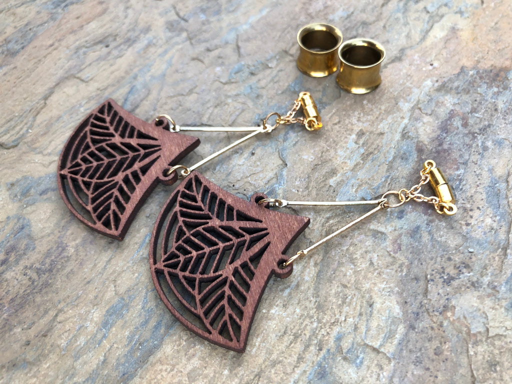 Laser-Cut Wooden Magnetic Clasp Gauged Earrings