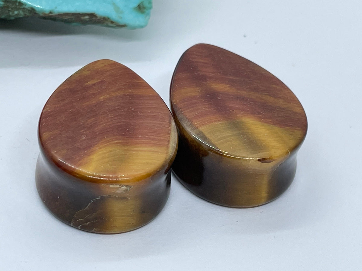 OOAK Red Tiger’s Eye Teardrop Plugs – 1" (25mm)