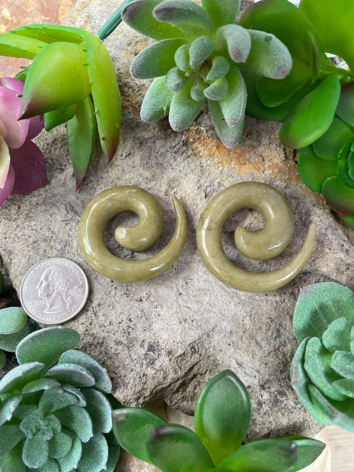 OOAK Jadeite Spiral Earrings – 00g (9.5mm)