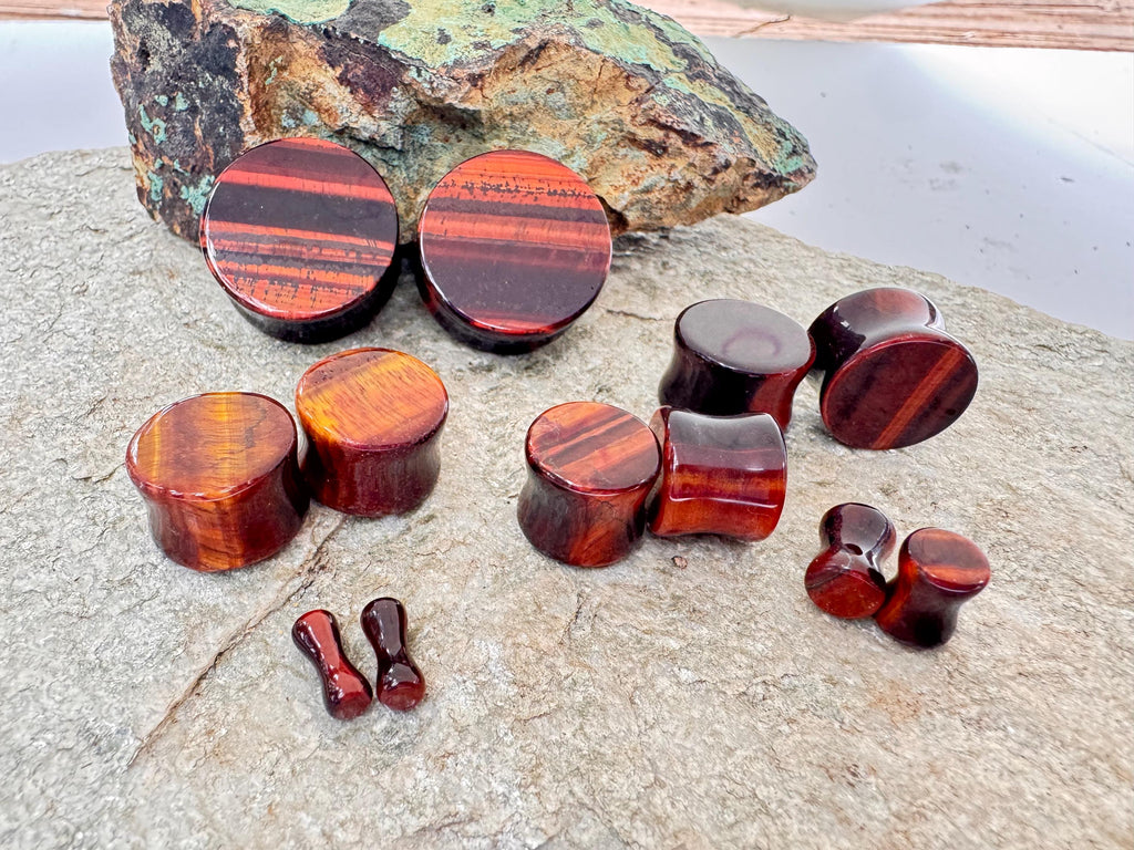 Red Tiger's Eye Stone Plugs – Double Flared Ear Gauges