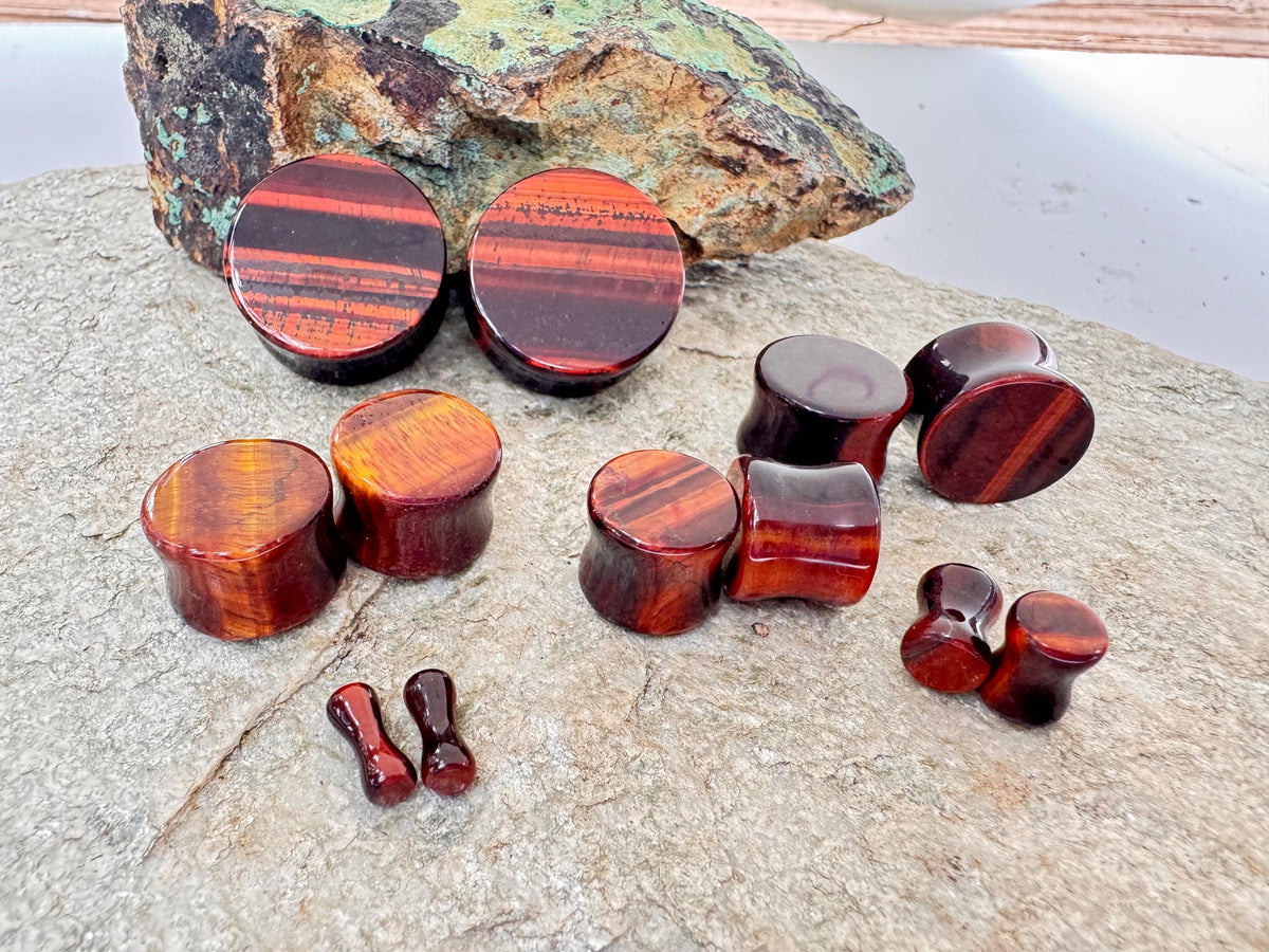 Red Tiger's Eye Stone Plugs – Double Flared Ear Gauges