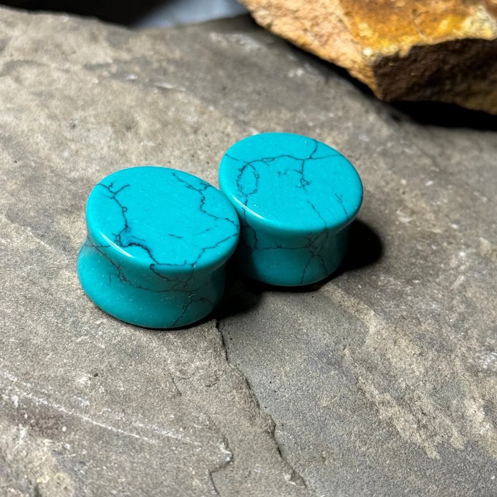 OOAK Synthetic Turquoise Plugs – 3/4" (19mm) Double Flared
