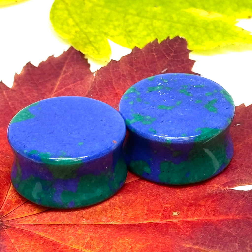 OOAK Azurite Stone Plugs – 7/8" (22mm)