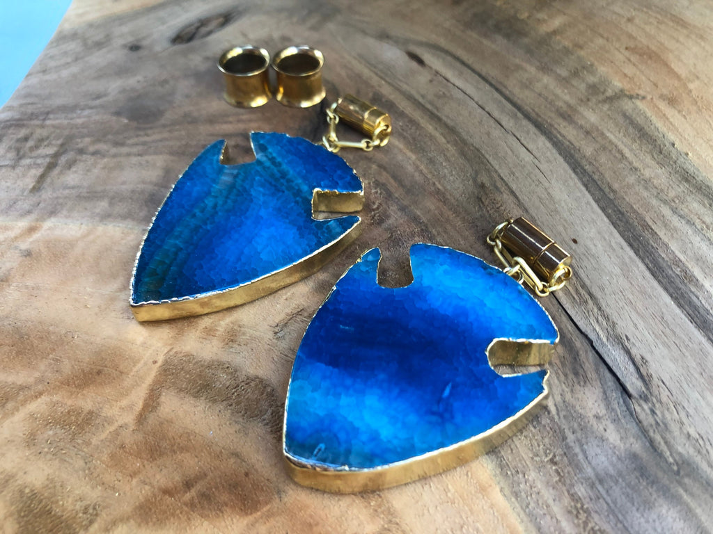 Blue Agate Arrowhead Magnetic Clasp Earrings