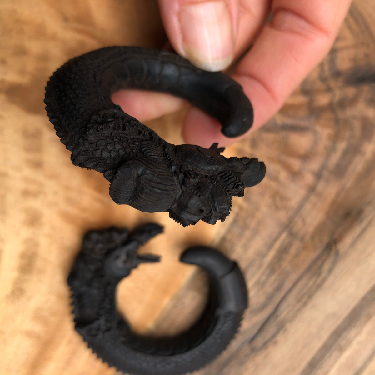 Ebony Wood Dragon Gauged Earrings – Limited Edition