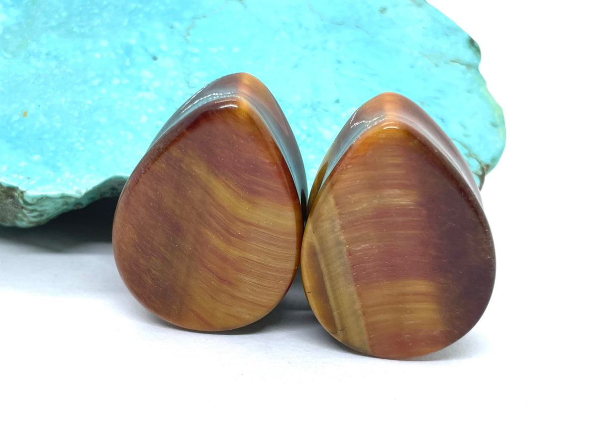 OOAK Red Tiger’s Eye Teardrop Plugs – 1" (25mm)
