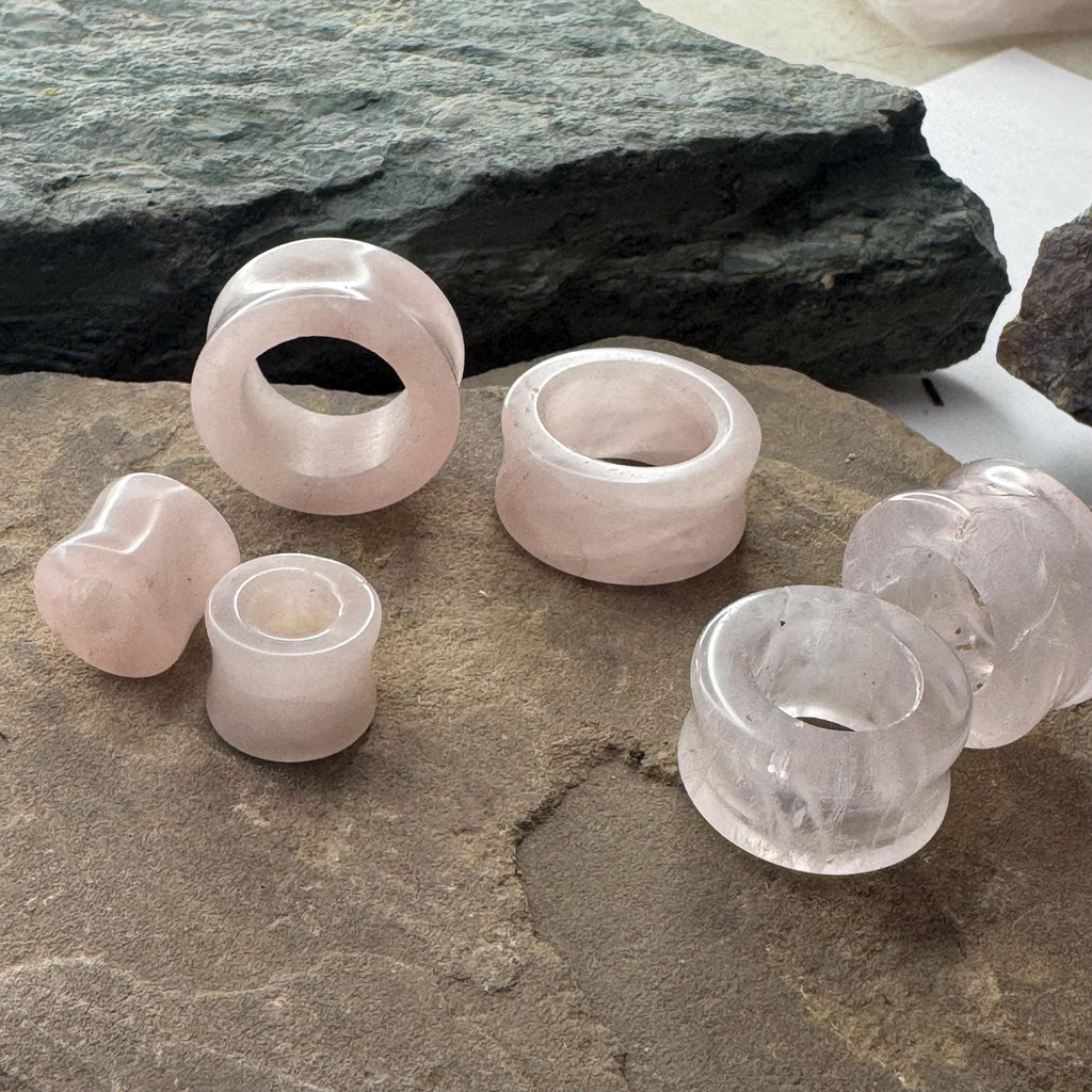 Rose Quartz Stone Tunnels – Double Flared Pink Gauges
