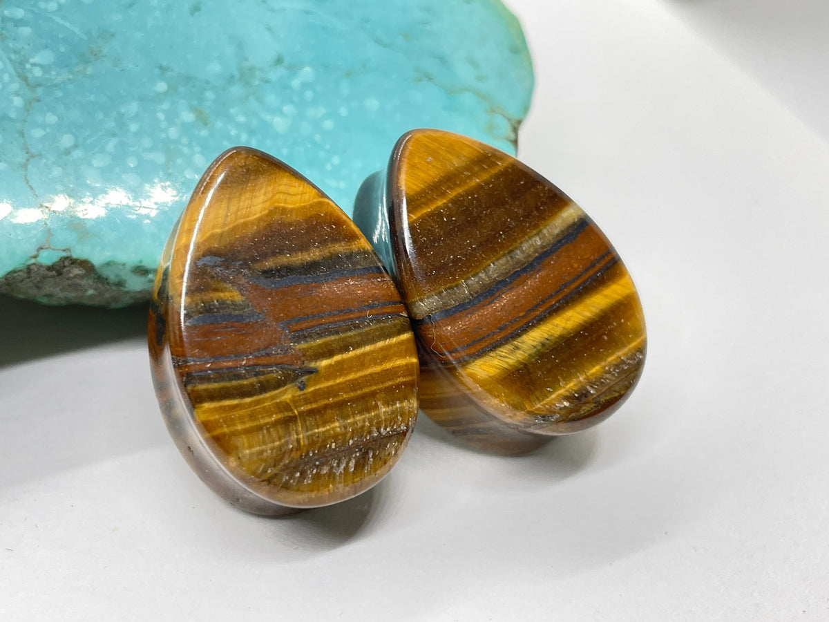 OOAK Tiger Iron Teardrop Plugs – 7/8" (22mm)
