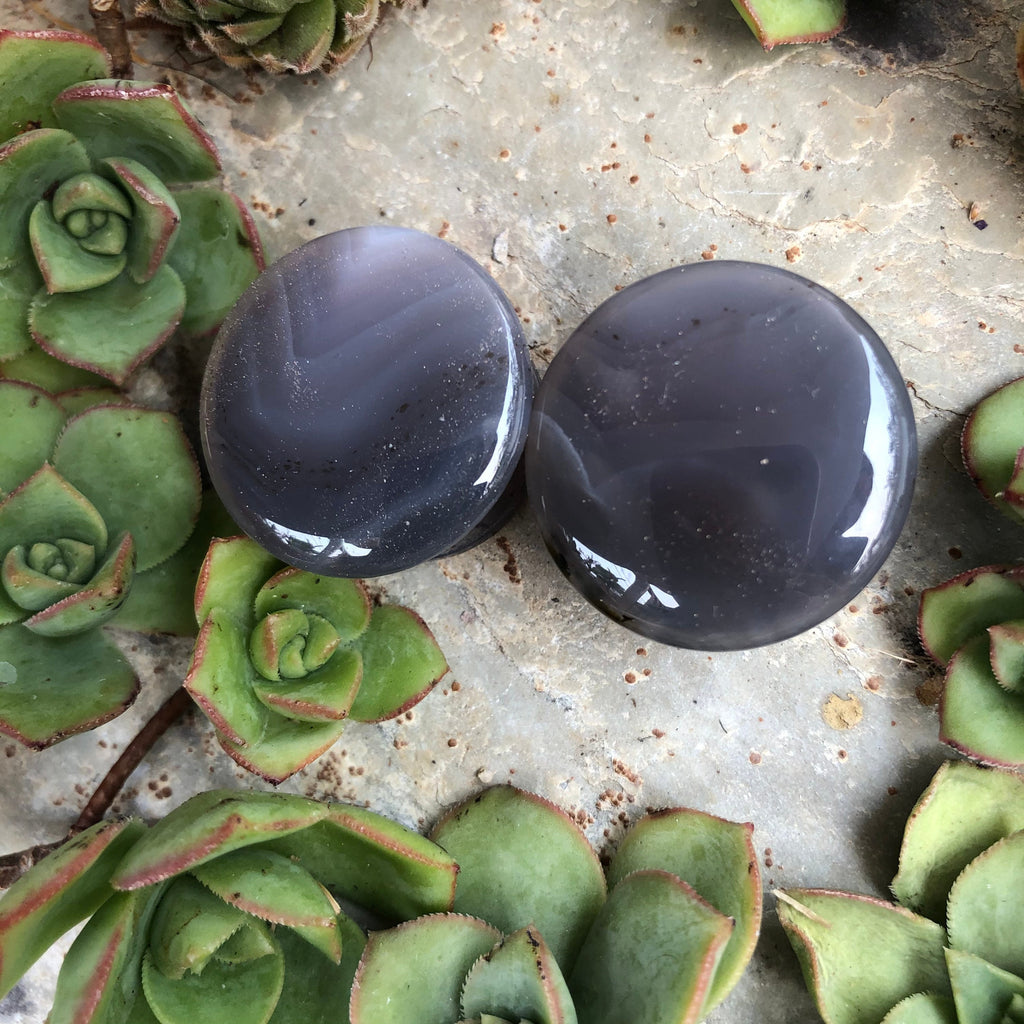 OOAK Grey Agate Stone Plugs – 1" (25mm)
