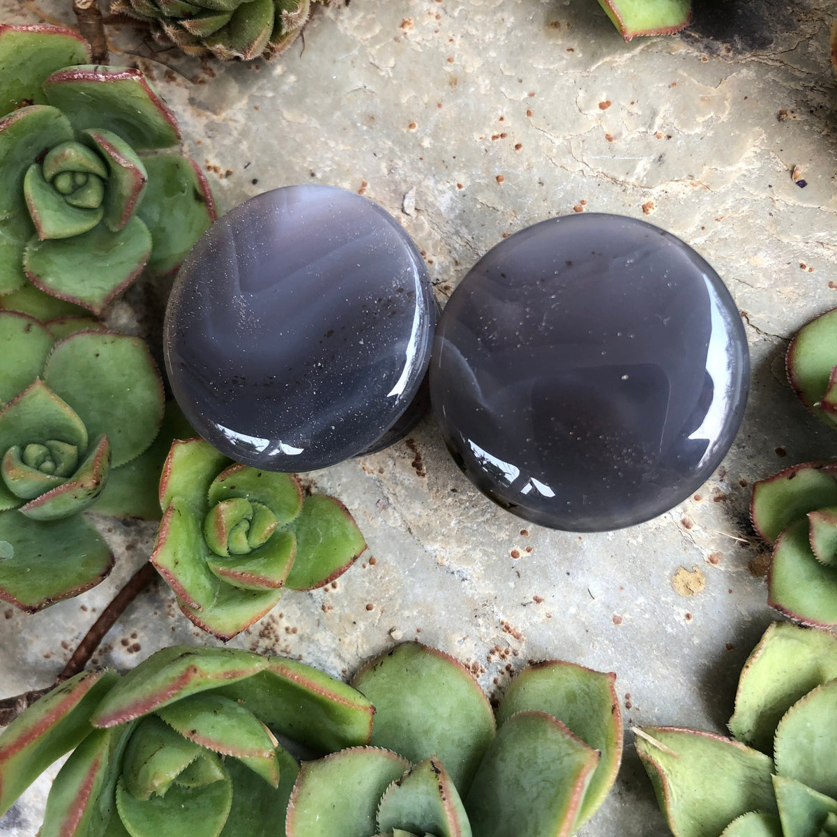 OOAK Grey Agate Stone Plugs – 1" (25mm)