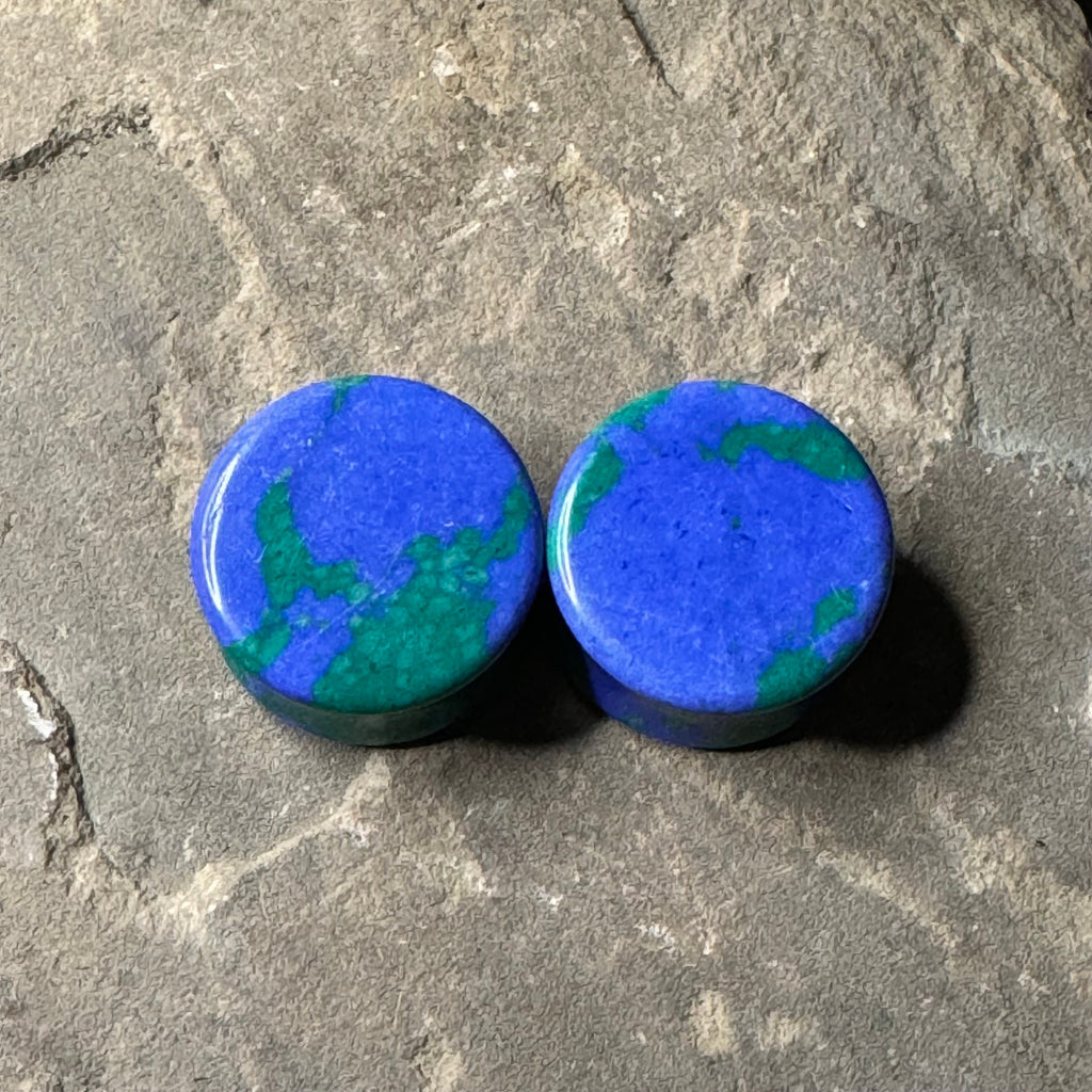 OOAK Azurite Stone Plugs – 7/8" (22mm) Double Flared