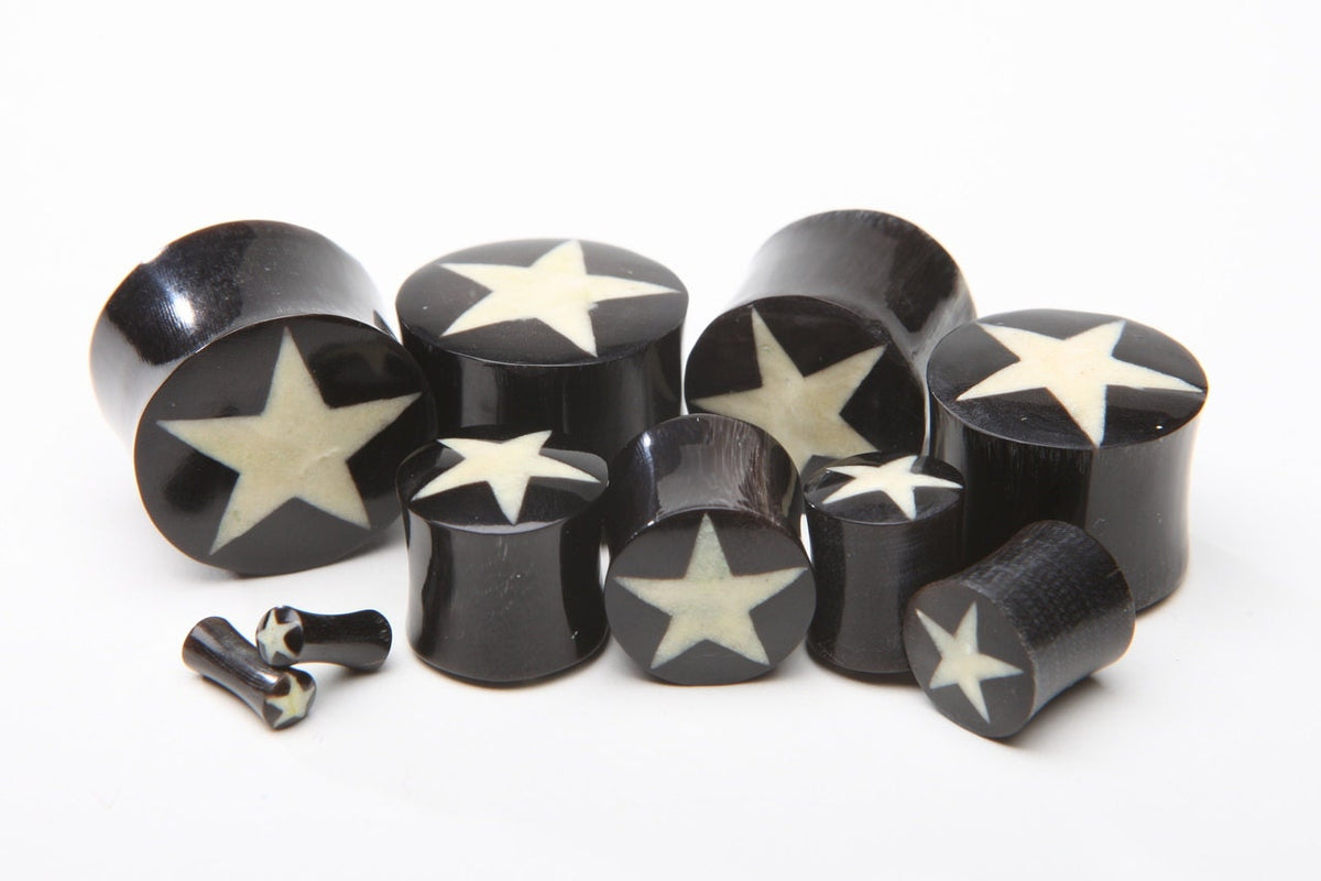 Horn Plugs with Bone Star Inlay – Reversible Ear Gauges