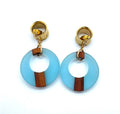 Blue Wood & Resin Magnetic Clasp Earrings
