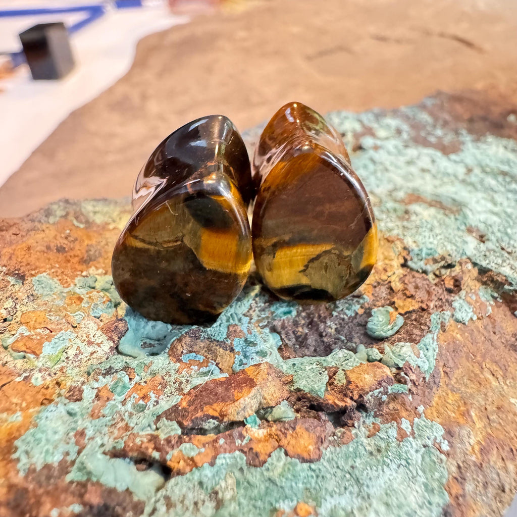 OOAK Brown Tiger’s Eye Teardrop Plugs – 9/16" (14mm)