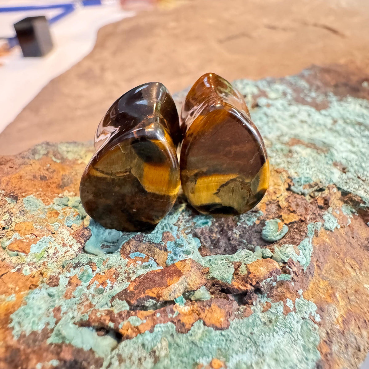 OOAK Brown Tiger’s Eye Teardrop Plugs – 9/16" (14mm)