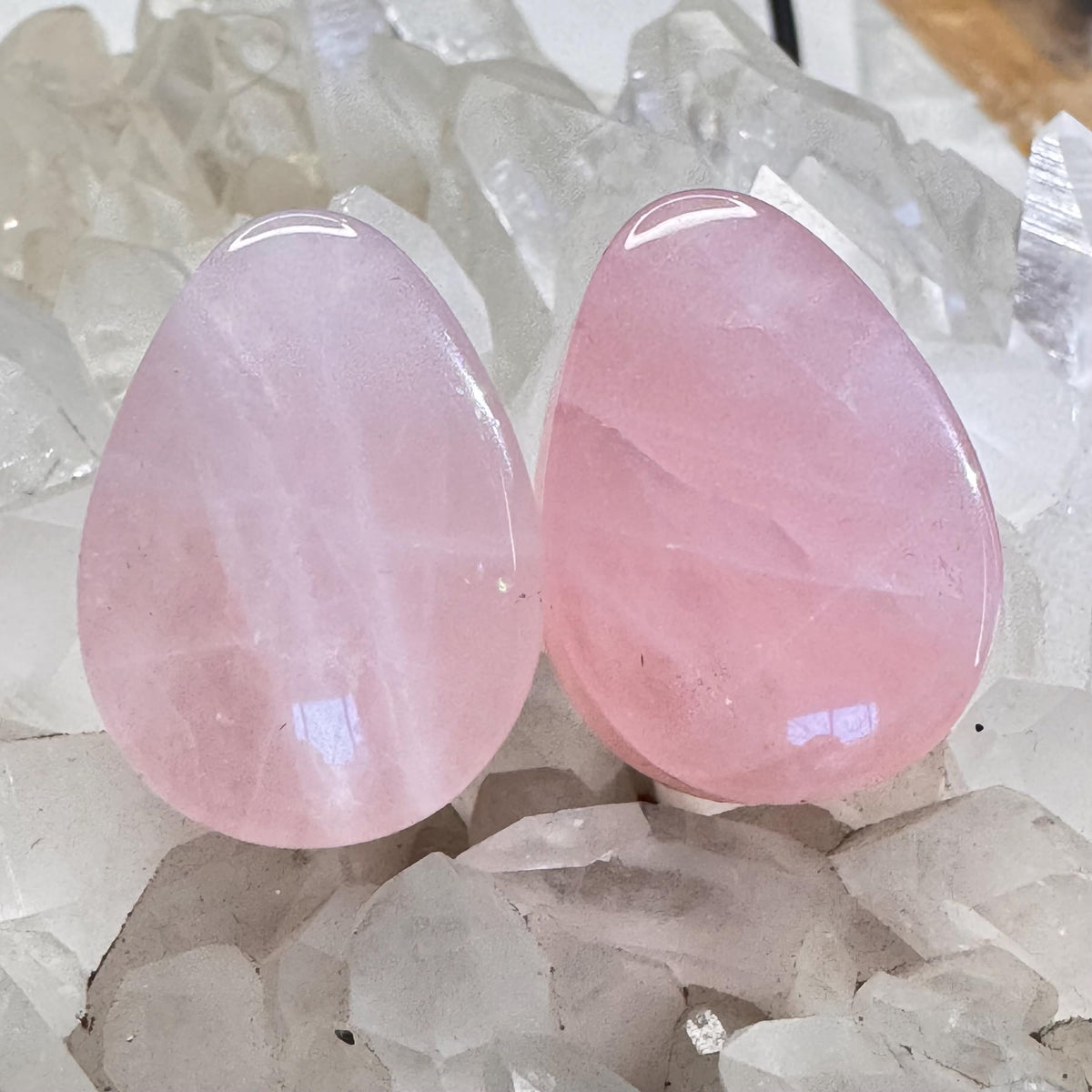 OOAK Pale Pink Rose Quartz Teardrop Plugs – 1" (25mm)
