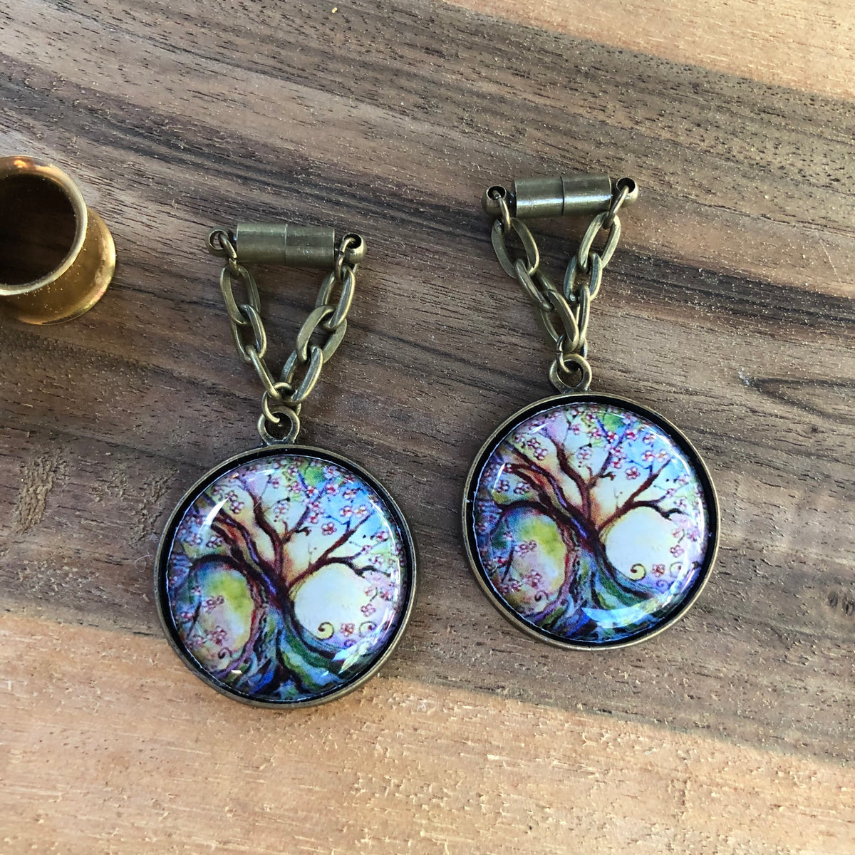 Tree of Life Bronze Magnetic Clasp Gauged Earrings