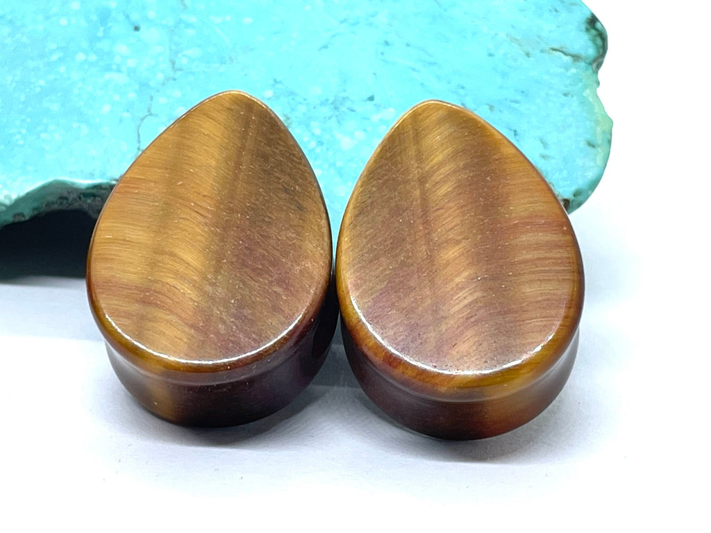 OOAK Tiger’s Eye Teardrop Plugs – 1" (25mm)