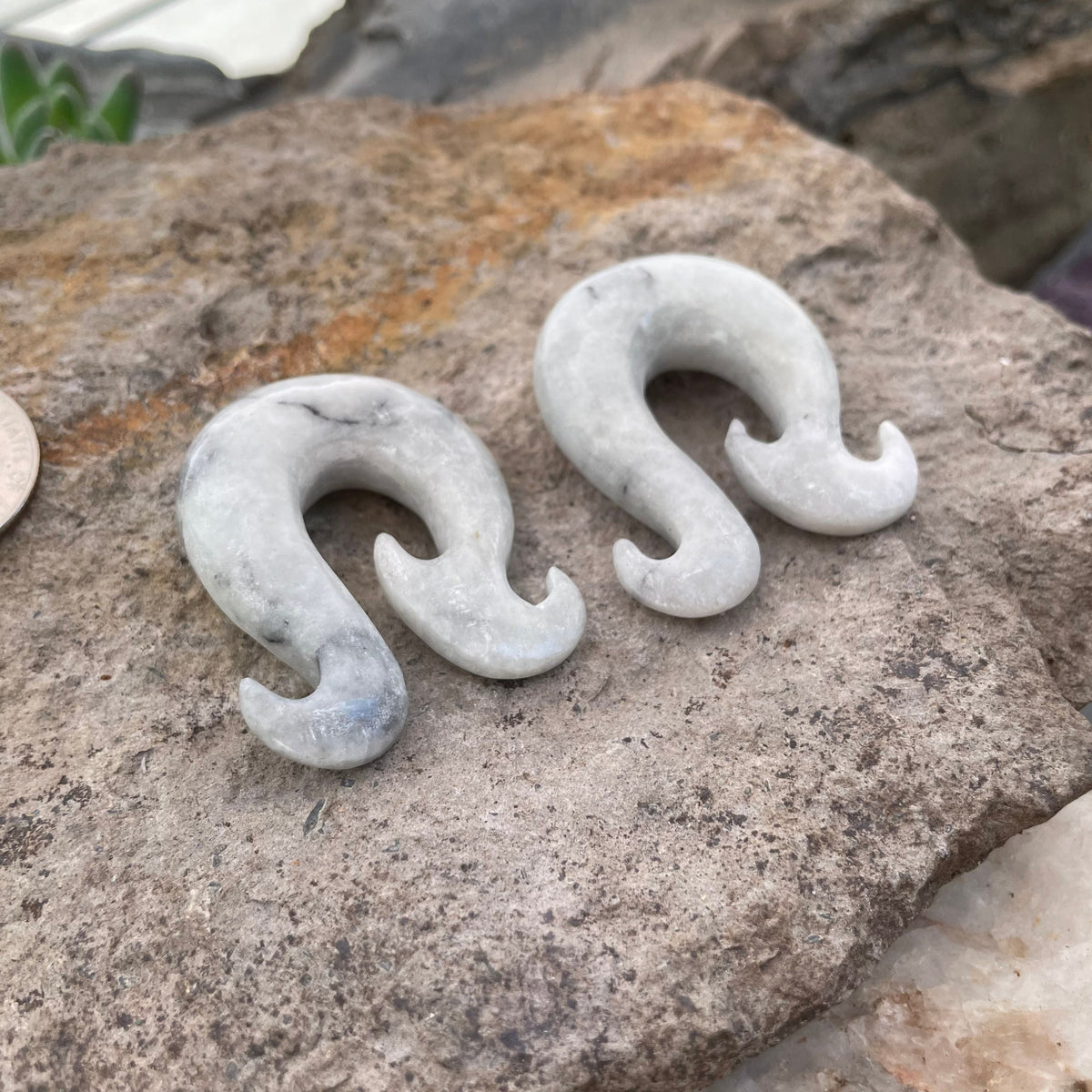 OOAK Jadeite Wave Hook Earrings – 1/2" (13mm)