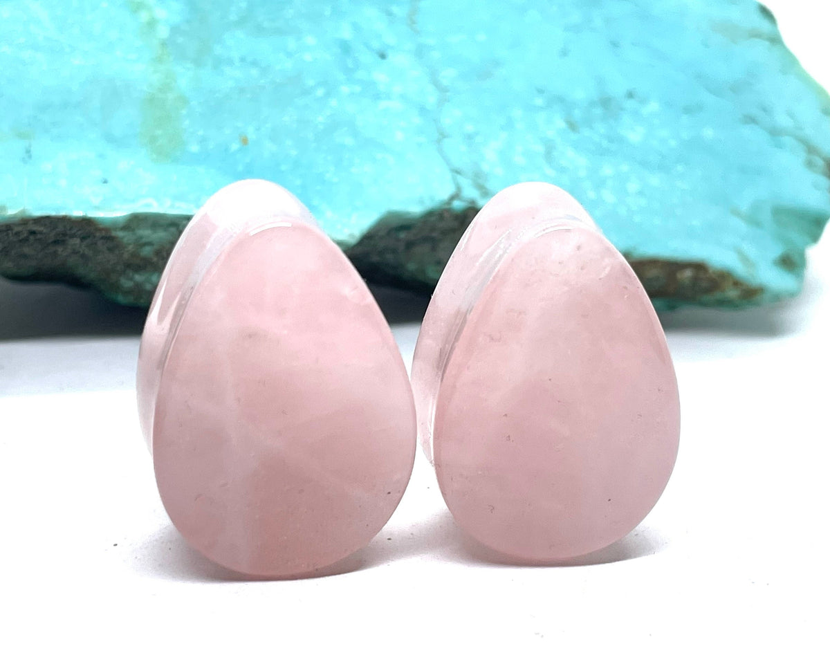 OOAK Rose Quartz Teardrop Plugs – 7/8" (22mm)