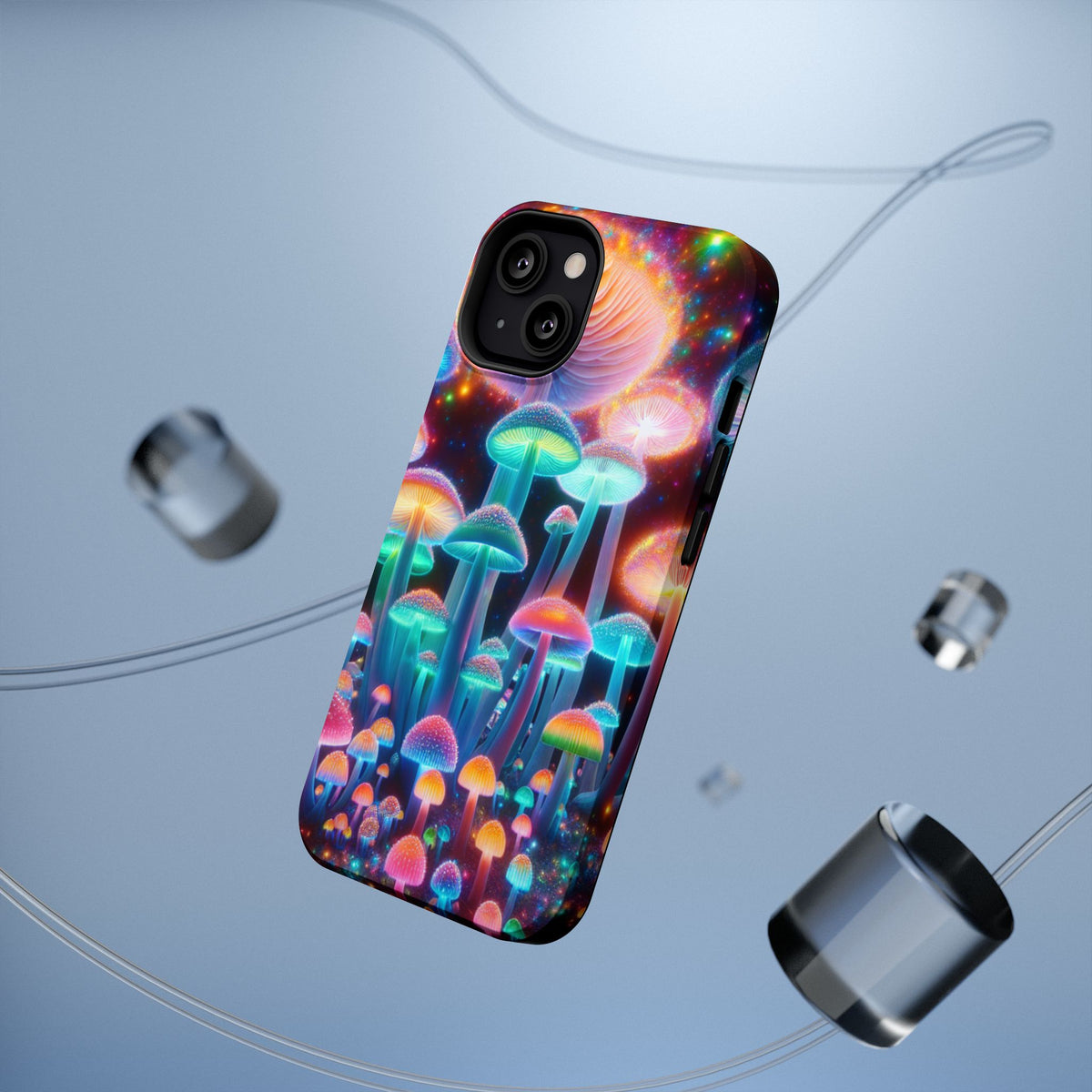 Psychedelic Neon Mushroom Phone Case — Protective Cosmic Art iPhone Cover
