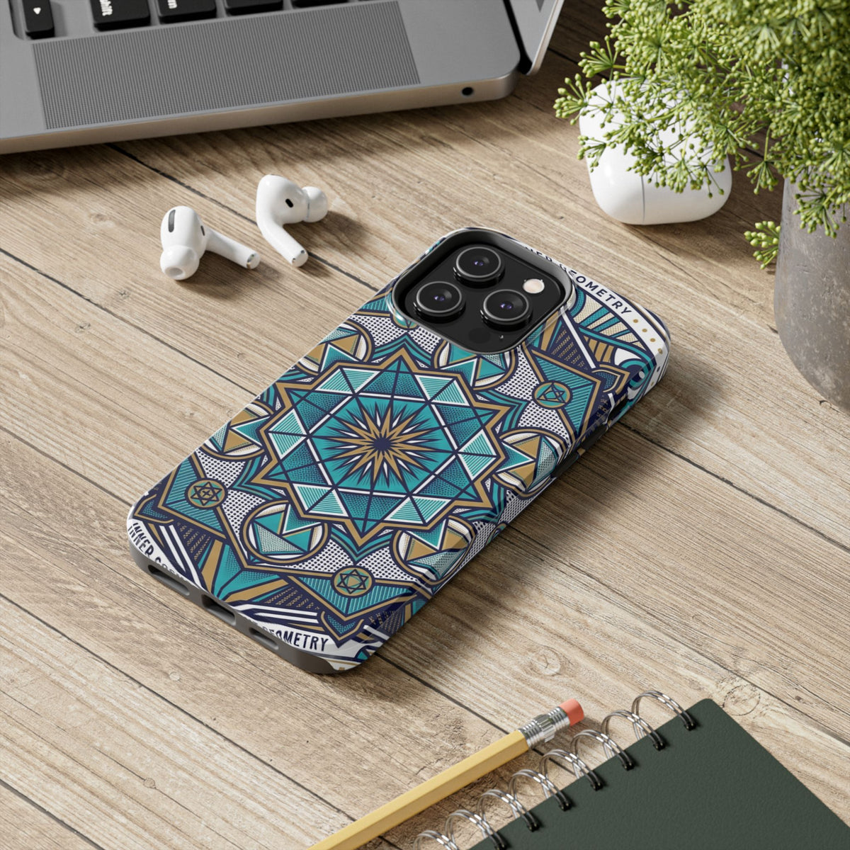 Tough Phone Case — Blue Geometric Mandala Protective Phone Cover