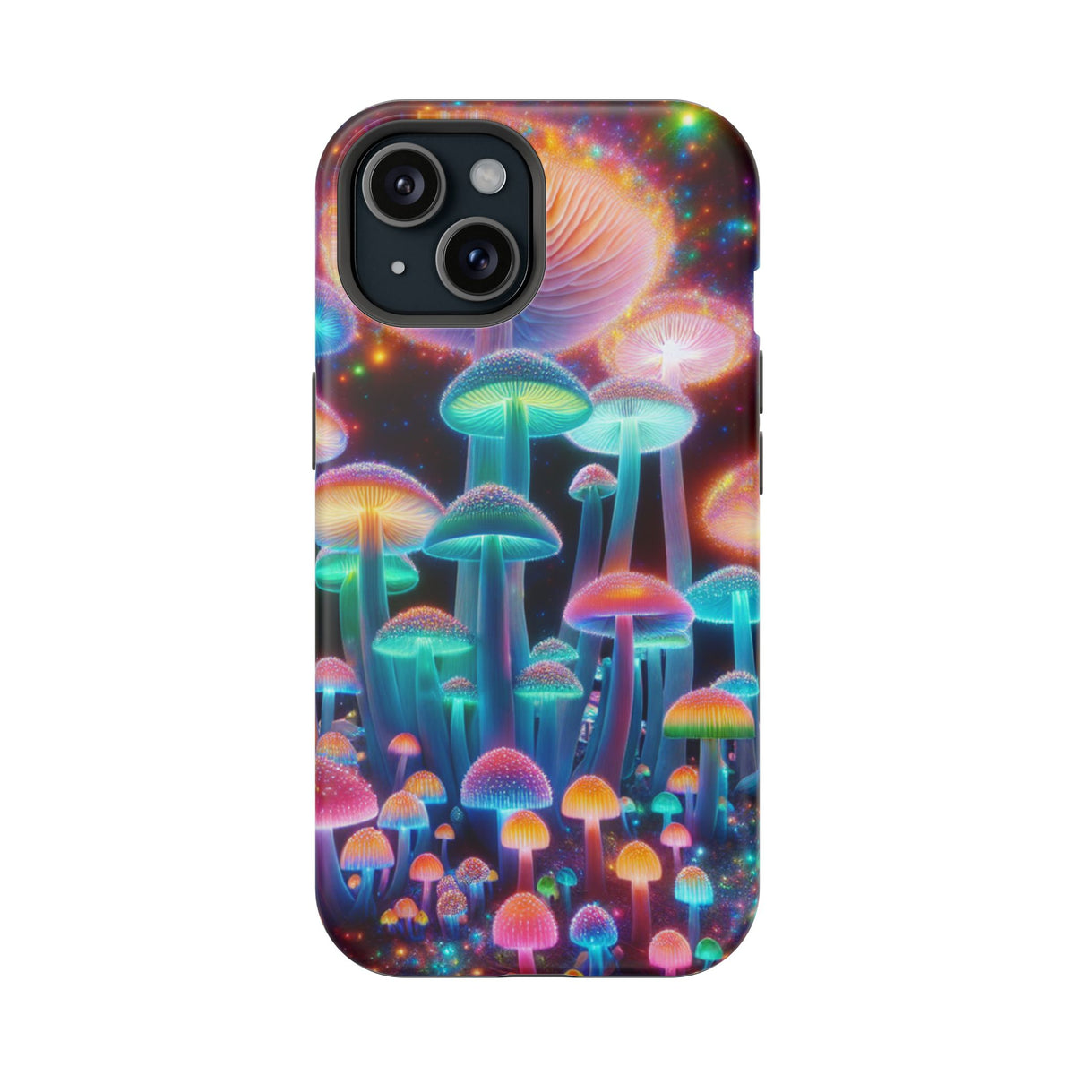 Psychedelic Neon Mushroom Phone Case — Protective Cosmic Art iPhone Cover