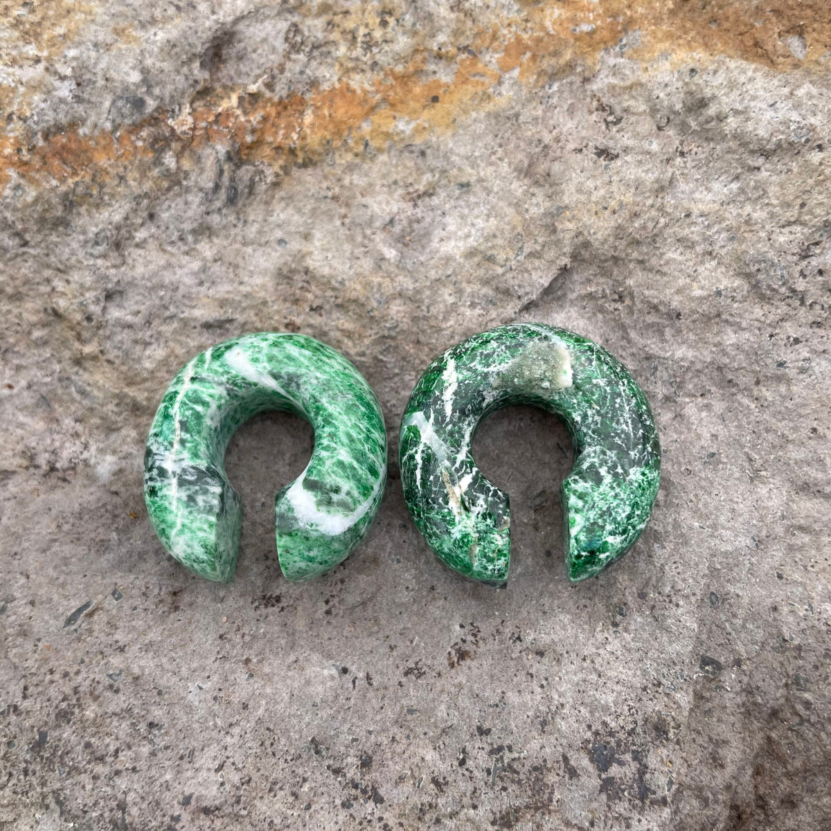 OOAK Green Marble Donut Ear Hangers – 00g (9.5mm)