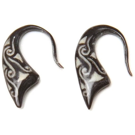 Reversible Horn Earrings with Bone Inlay