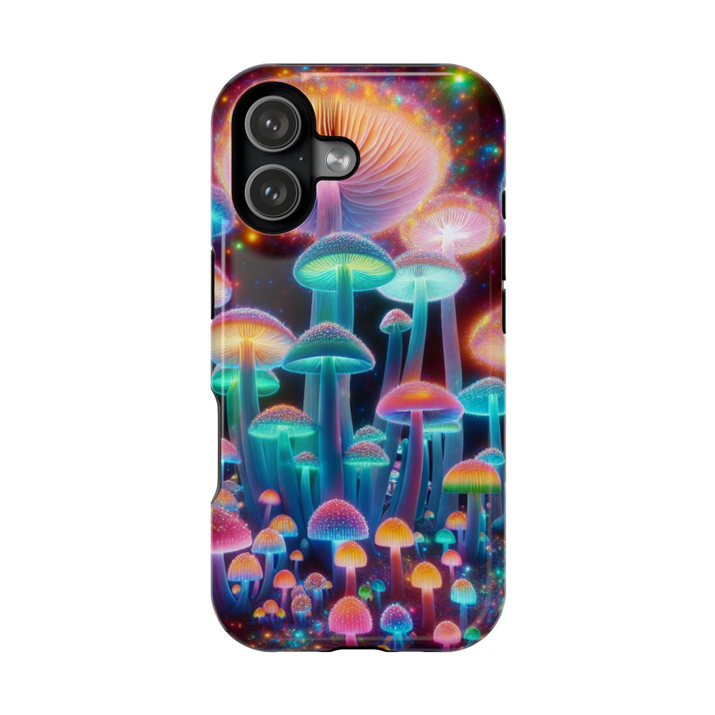 Psychedelic Neon Mushroom Phone Case — Protective Cosmic Art iPhone Cover