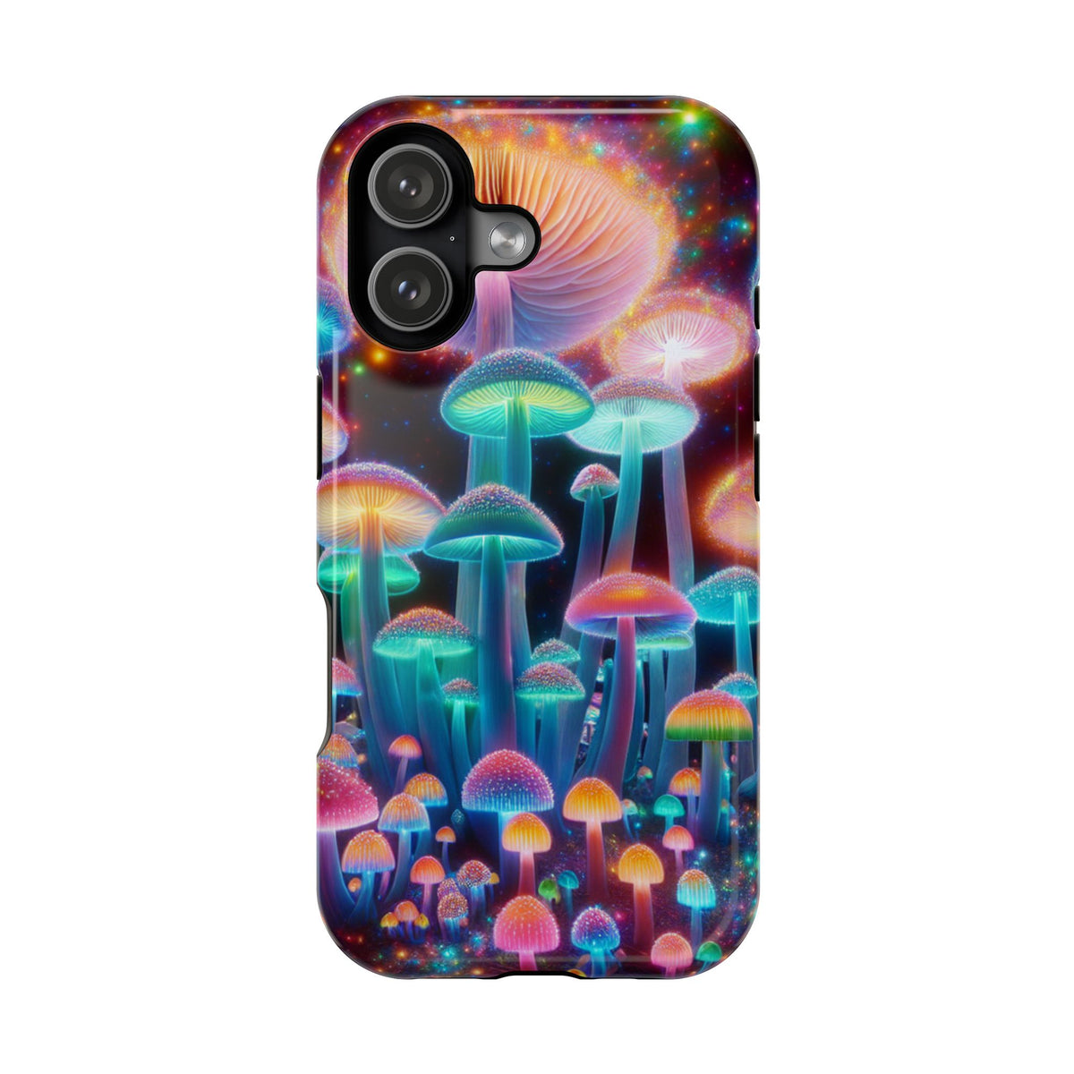 Psychedelic Neon Mushroom Phone Case — Protective Cosmic Art iPhone Cover