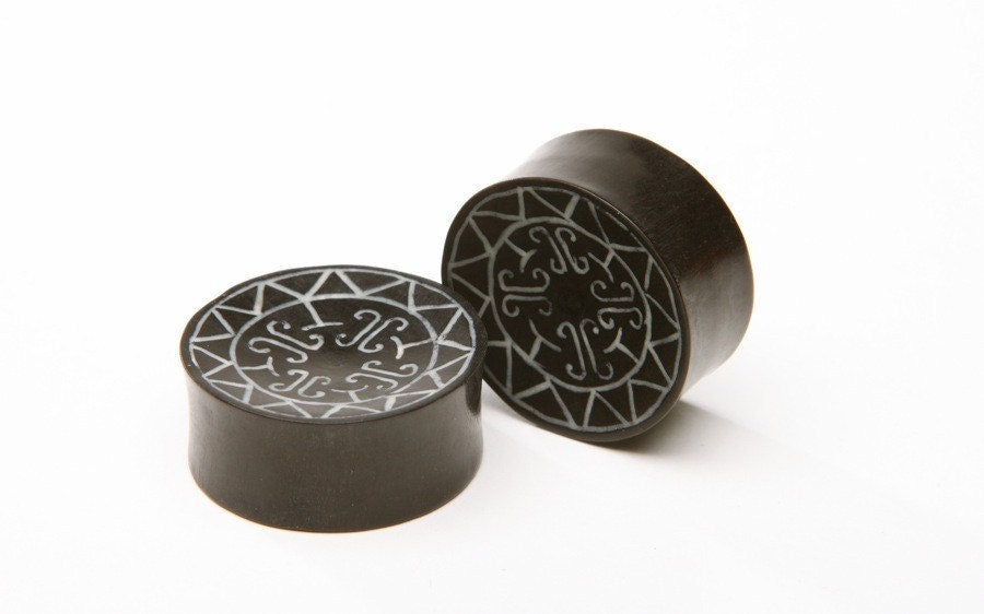 Ebony Wood Tribal Inlay Plugs – Double Flared