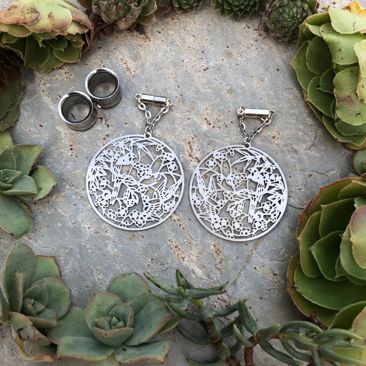 Tropical Birds Laser-Cut Magnetic Clasp Earrings