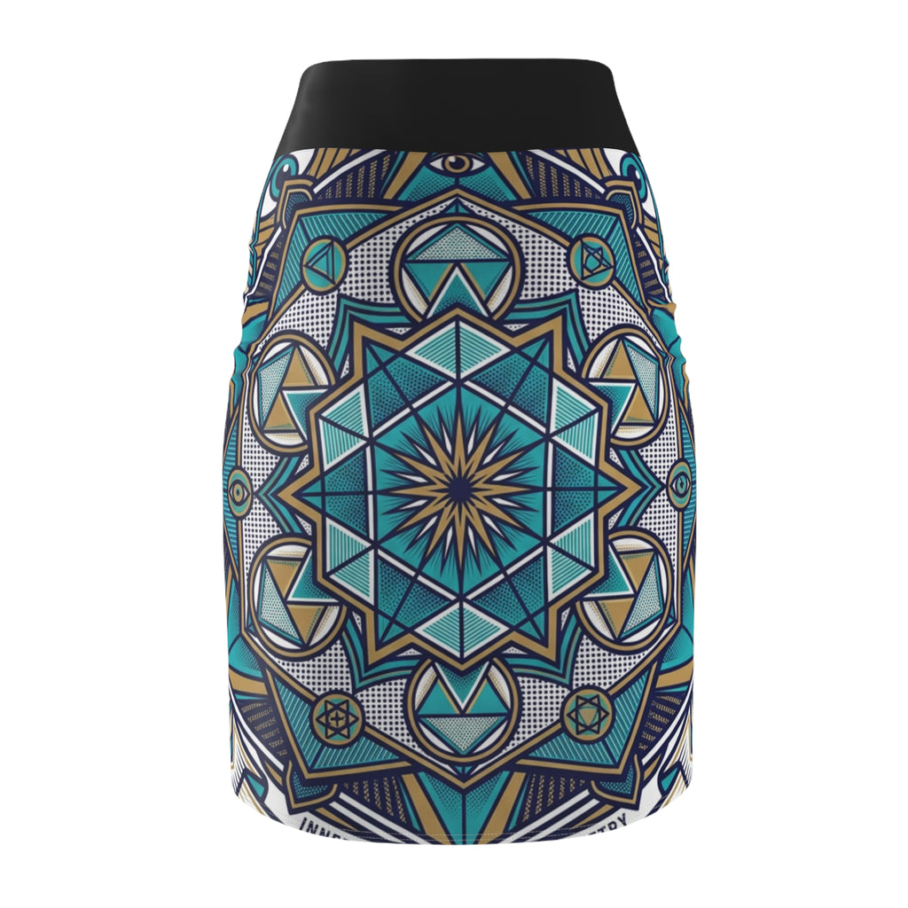 Mandala Pencil Skirt — Psychedelic Vision Boho Geometric Print