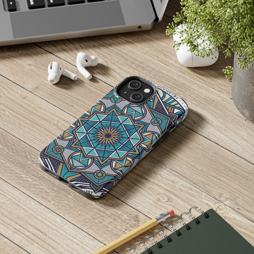 Tough Phone Case — Blue Geometric Mandala Protective Phone Cover