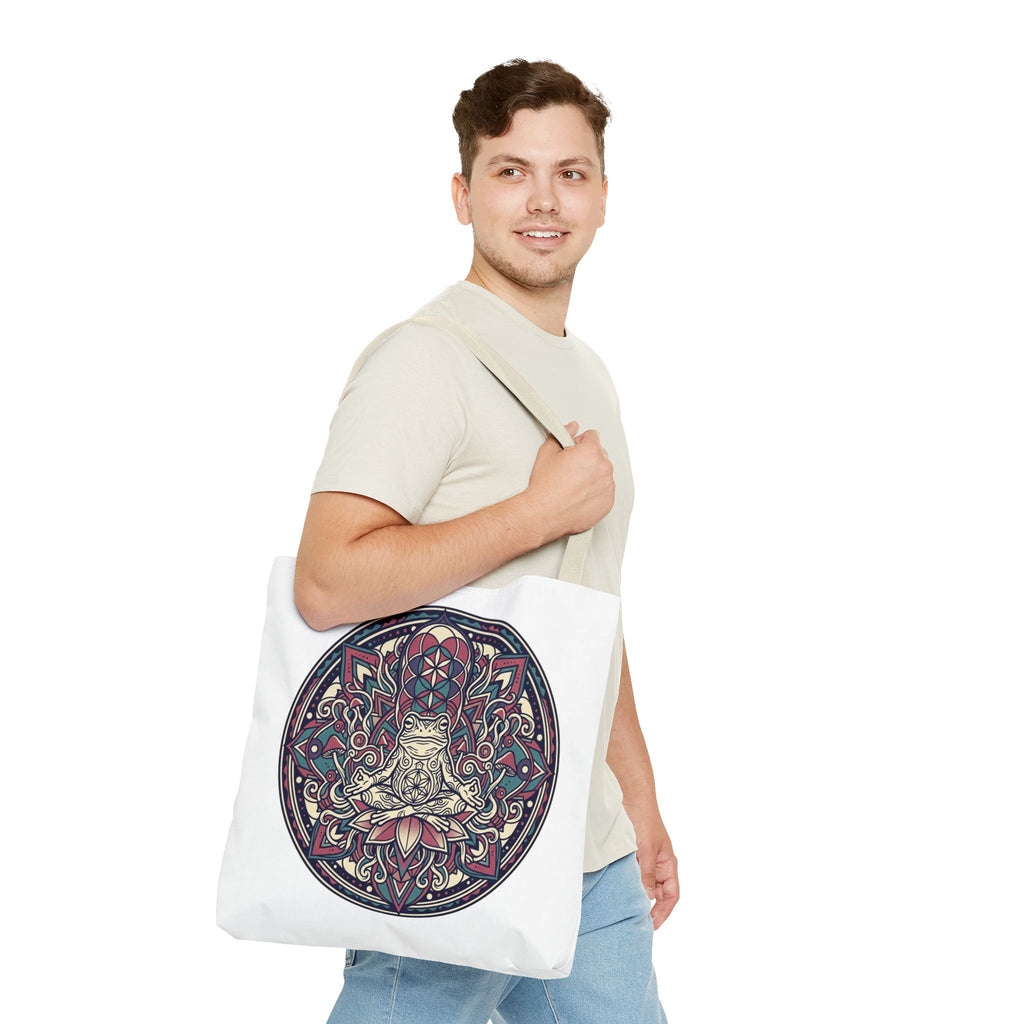 Meditating Cat Mandala Tote Bag — Boho Yoga, Spiritual Gift