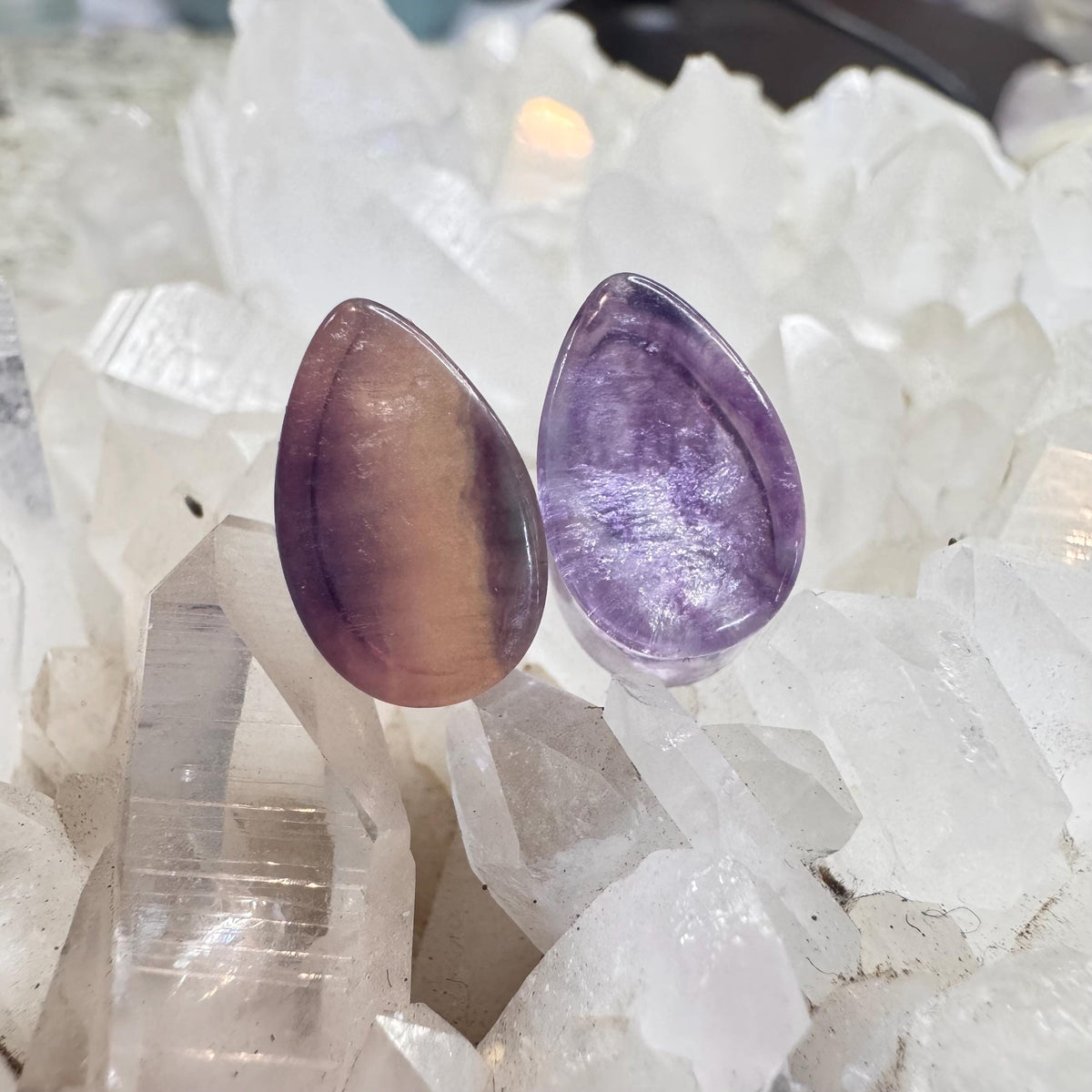 OOAK Purple Fluorite Teardrop Plugs – 7/16" (11mm)